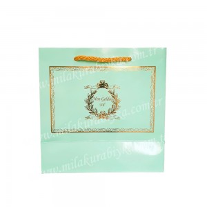 Hediyelik Karton Çanta - Altın Varaklı - Mint Yeşili 